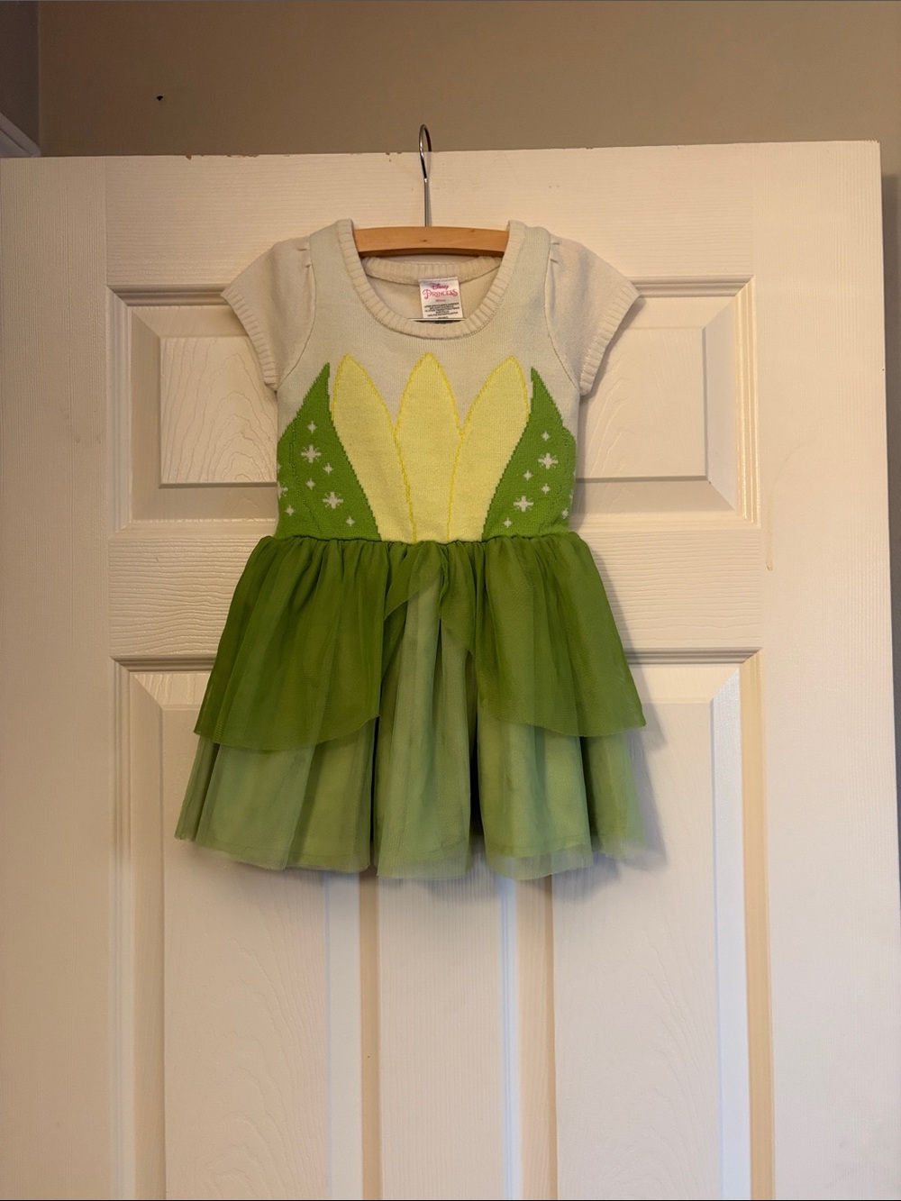 Disney Tiana Girls Green and Yellow Tulle Flower Dress